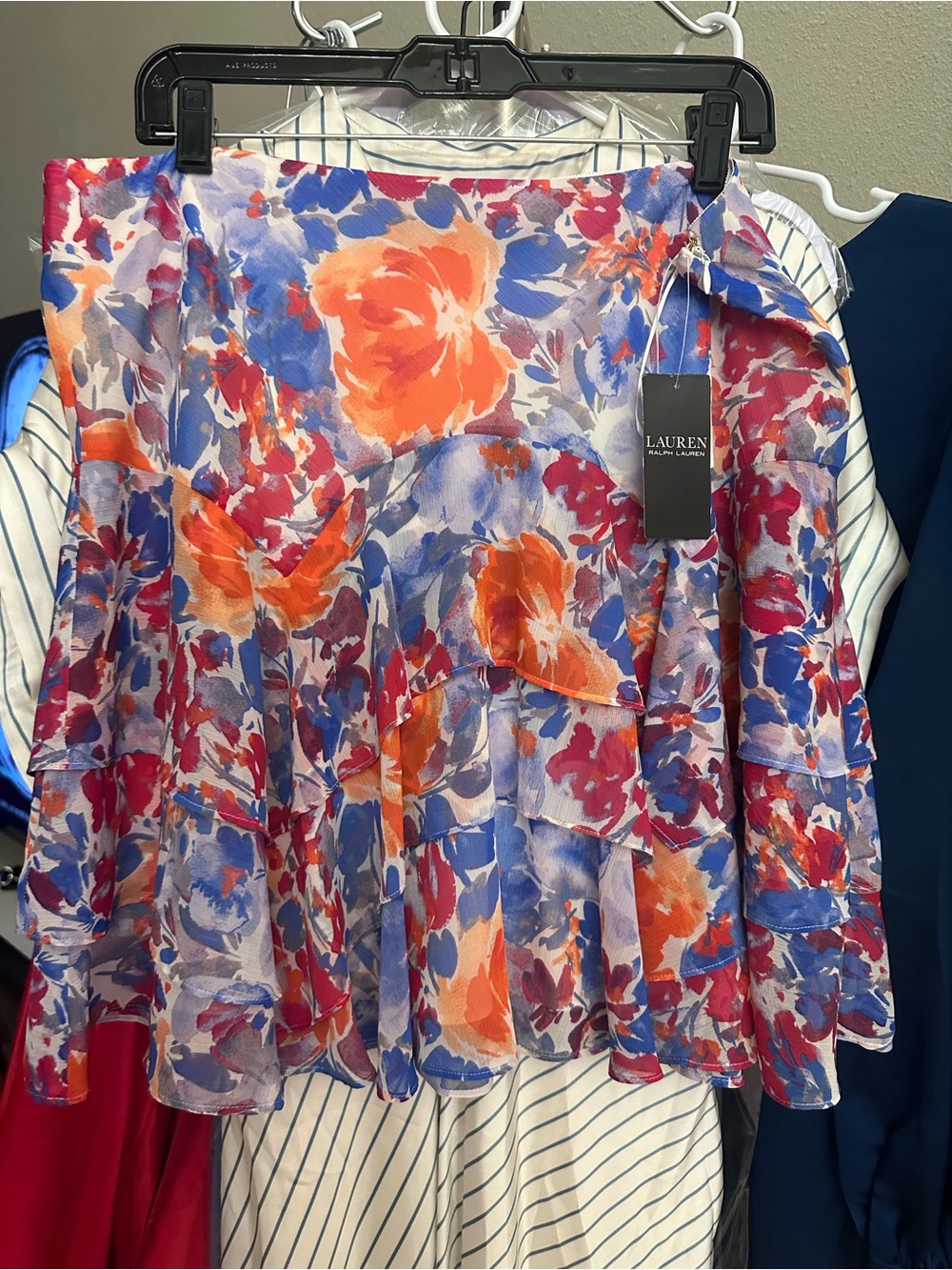 Lauren Ralph Lauren Orange, Blue and Purple Floral Tiered Skirt